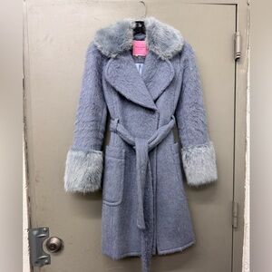 Kate Spade New York Faux Fur Trimmed Belted Women's Coat baby blue size 00